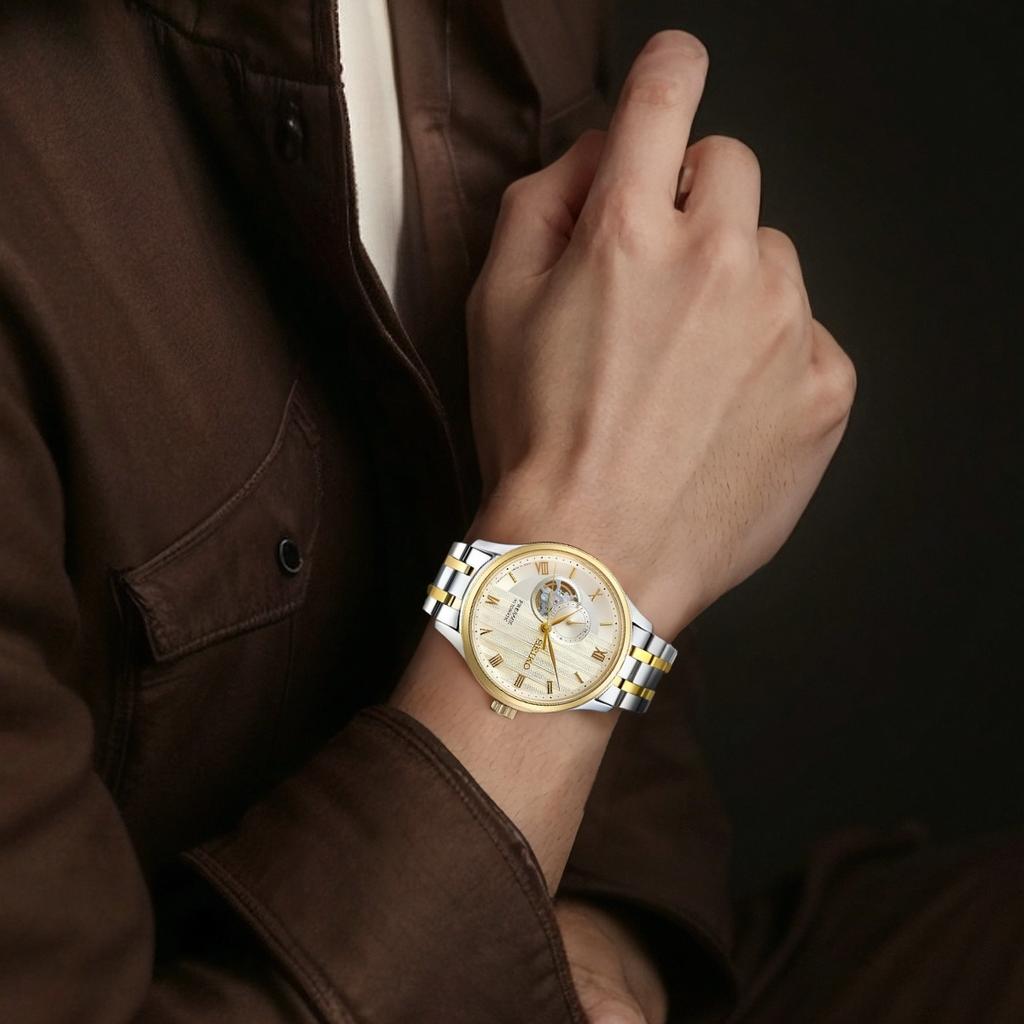 Seiko Daily Life Waterproof Automatic Manual Mechanical Movement Stainless Steel Watch Men watches Gold SARY238