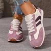 Women's Large Size Leather Color-Block Breathable Casual Shoes Flat Light Sports Single Shoes Running Shoes