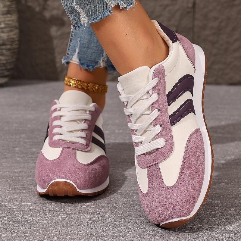 Women's Large Size Leather Color-Block Breathable Casual Shoes Flat Light Sports Single Shoes Running Shoes