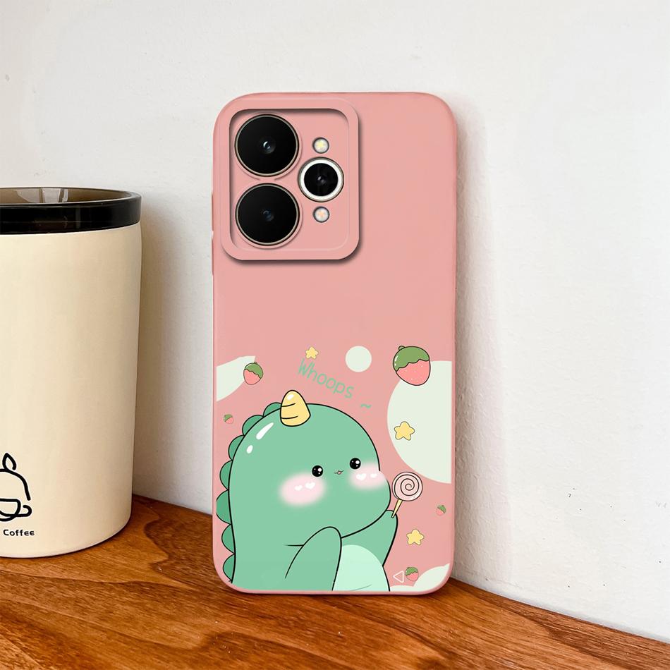 Cartoon Case For Realme 15 Pro Cute Dinosaur Liquid Silicone Lens Protection Back Cover Soft Phone Cases For Realme 15Pro 5G