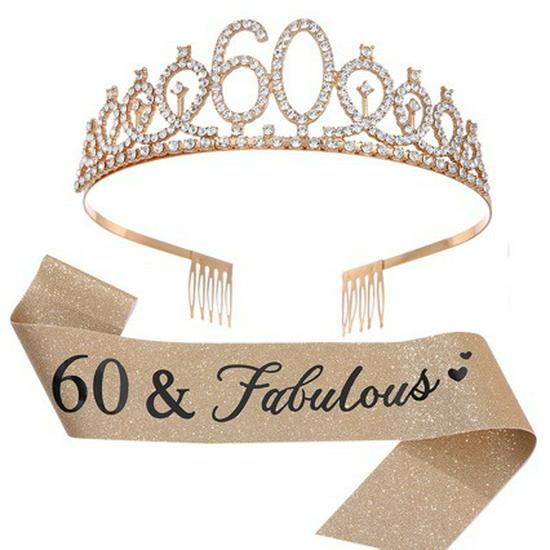 Zlatá třpytivá narozeninová šerpa a korunka, věk 18-80 let