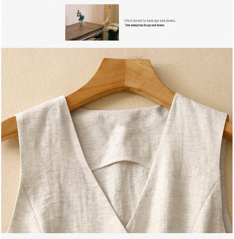 Women's Summer V-Neck Linen Vest - Solid Color, Sleeveless, Slim Fit Tank Top