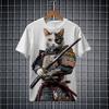 Fashion Japanese Samurai Cat  3D Print Men's short Sleeve T-shirt Fashion festival Crew Neck t shirt Tops polyester Men Clothing