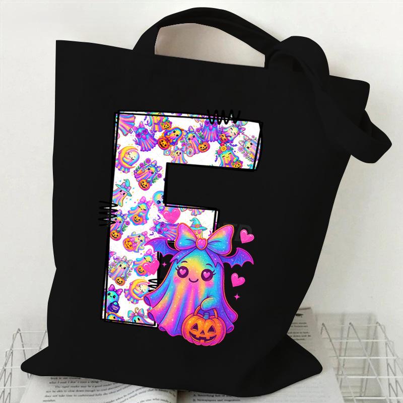 Halloween Alphabet Canvas Bag Going Out Portable Handbag Women's Large Capacity Casual Shoulder Crossbody Bag