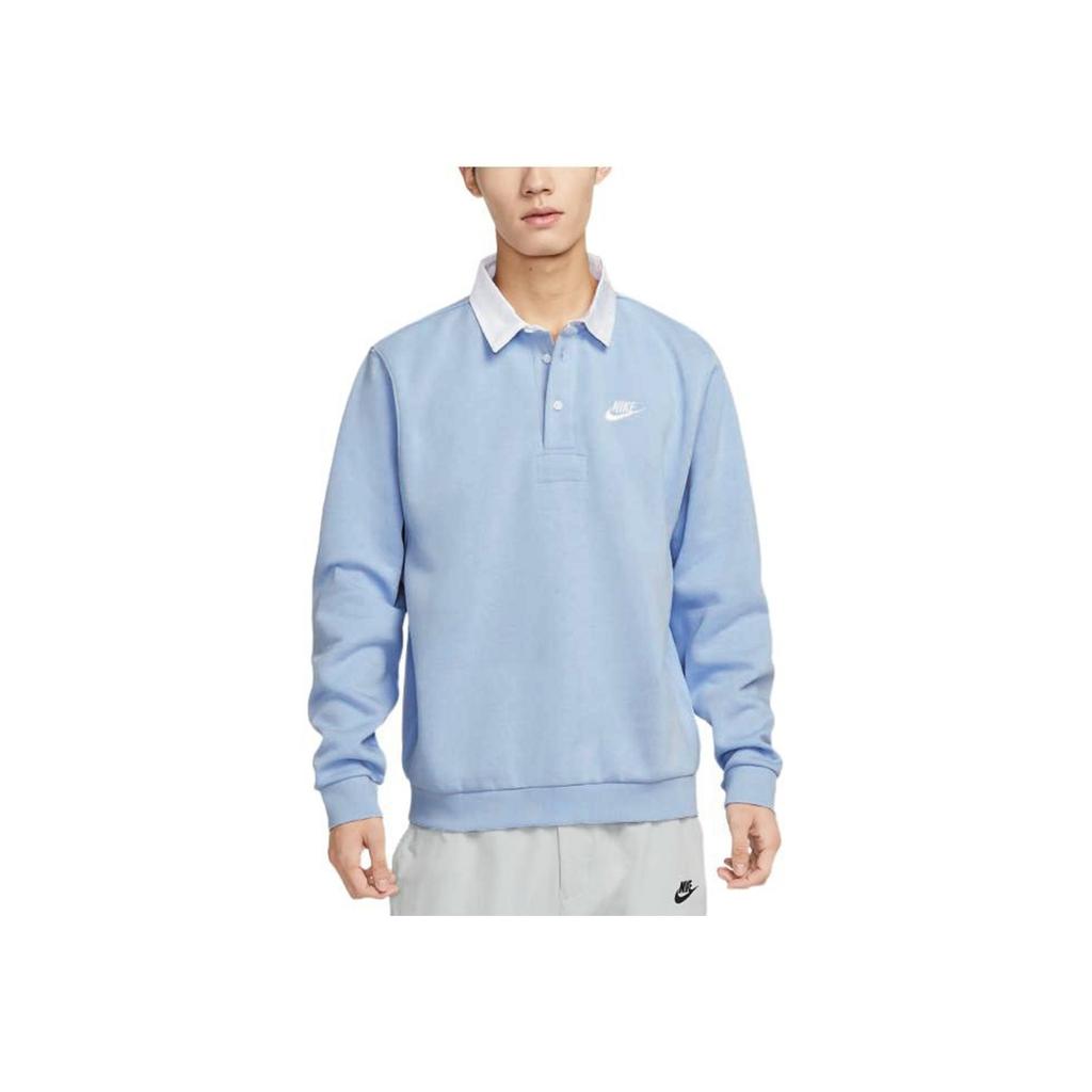 Nike Club Fleece Color-Block Collar Logo Long Sleeve Polo Shirt Men Tops Hyper-Cobalt DX0538-479