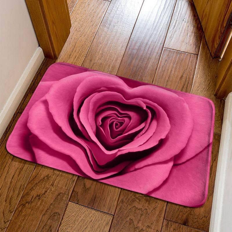 Felpudo de Entrada con Estampado de Flores de Rosa Románticas Felpudos de Bienvenida Antideslizantes para el Hogar Cocina Felpudo Lavable para el Suelo del Baño Alfombras de Balcón