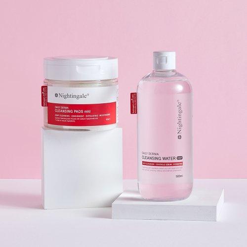 Nightingale Daily Derma Deep Cleansing Water Mild 500ml + Cotton Pads 40 Sheets