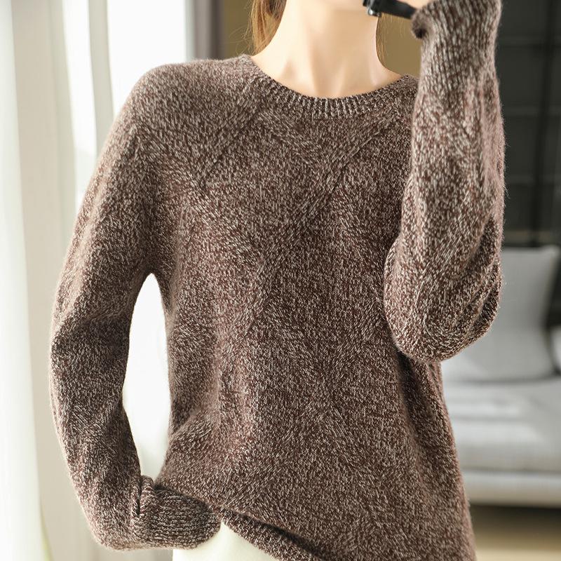 Women's 100% Pure Wool Round Neck Thickened Sweater for Autumn/Winter