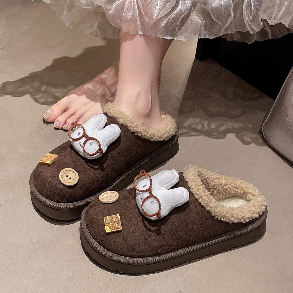 Cute cartoon accessories fluffy slippers women's autumn and winter new outer wear home cotton slippers warm cotton shoes