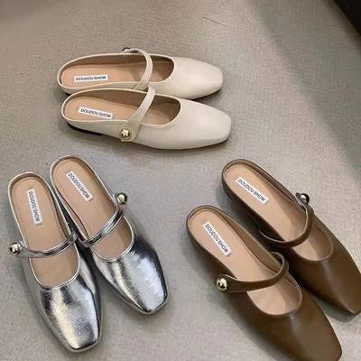 European Fairy Style Flat-bottomed Bag Head Half Slippers Female Outer Wear 2024 Spring and Summer One-pedal Small Fragrant Wind Lazy Single Shoes