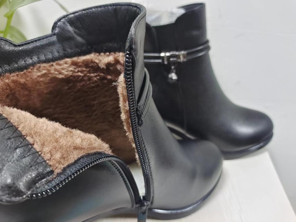 Comemore  New Fashion Soft Leather Ankle Boot High Heels Zipper Shoe Warm Fur Winter Boots Female Women Shoes Plus Size 43