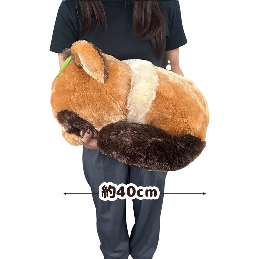Popon and the Raccoon, Sleepy and Curled Up, Ultra Big Plush Animal Mascot, Approx. 39.5cm (Tsukune (Beige))
