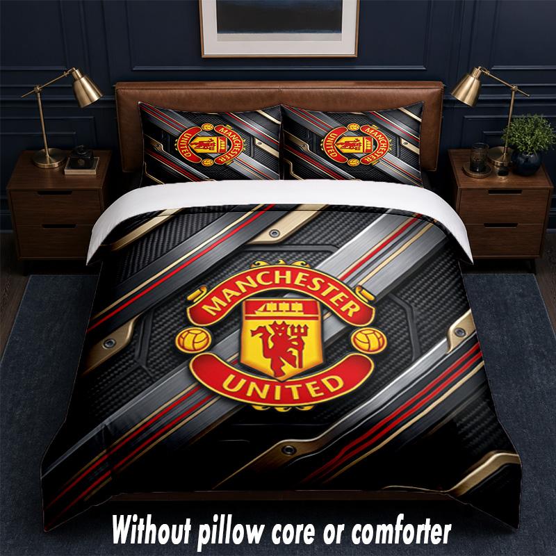 Manchester United Diseño Juego de Cama Ropa de Cama 1 Funda Nórdica + 2 Fundas de Almohada Suave Transpirable Ropa de Cama para el Hogar