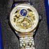 Royal Gold Skeleton Automatic Watch for Men Luxury Tourbillon Mechanical Watches Stainless Steel Strap Luminous Clock