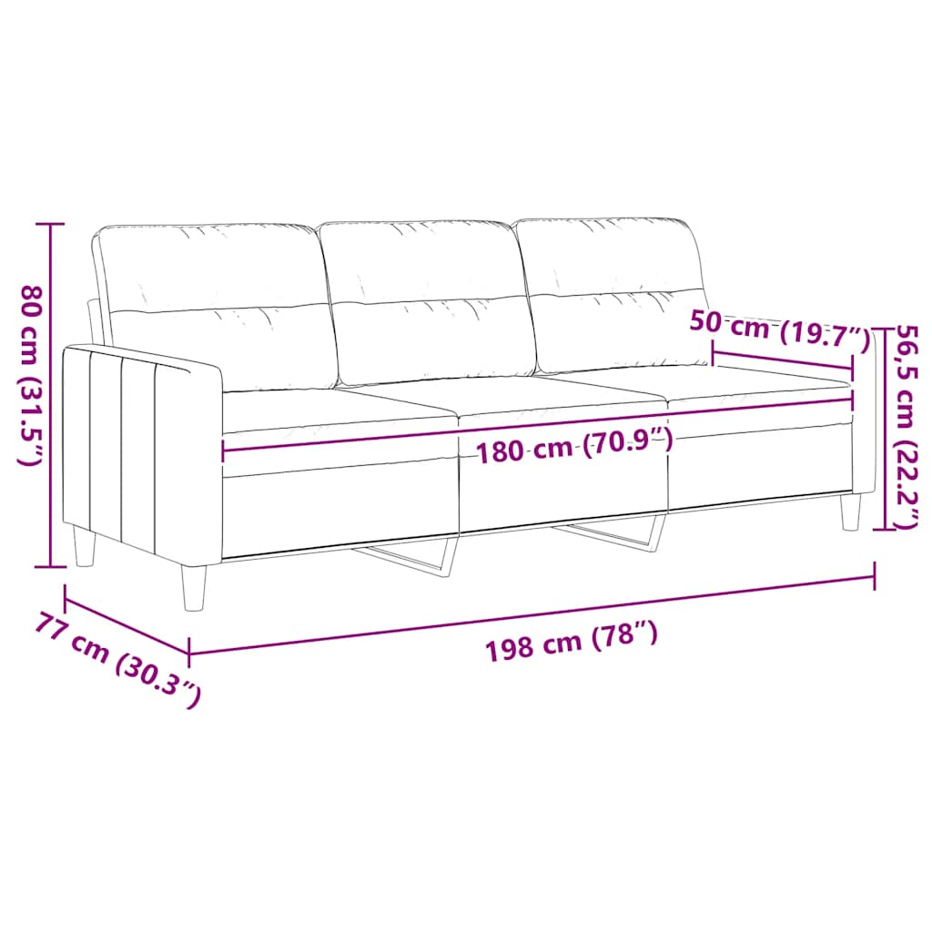 3 Seater Sofa Burgundy 180 Cm Fabric