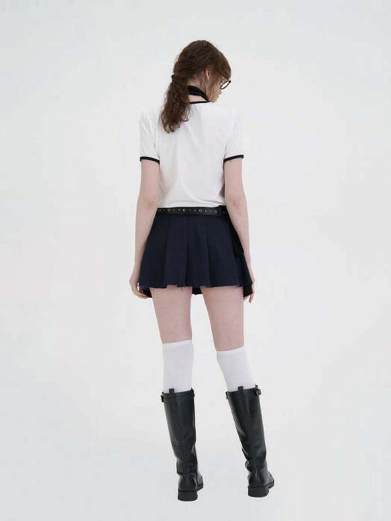 Vivora Wide Tuck Mini Skirt (Navy)