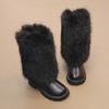 Girls High Boots Children Warm Princess Leather Boots Soft Soled Kids Fashion Long Boots Anti-Slippery All Match 2024 Winter New