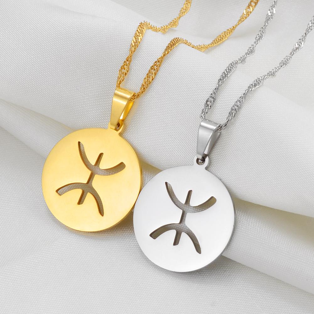 Anniyo Round Berbers Pendant Necklaces African Berber Jewelry for Amazigh Women Girls Men @275121