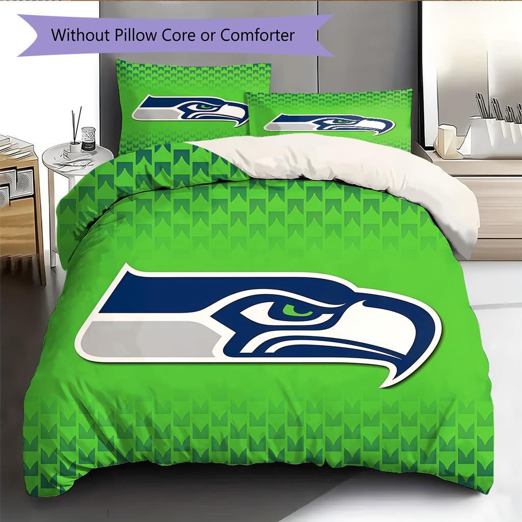 Seattle Seahawks Pattern Bedding Quilt Set  Home Decoration  Gift (1 * Duvet Cover + 2 * Pillowcase  Without Core).xwn