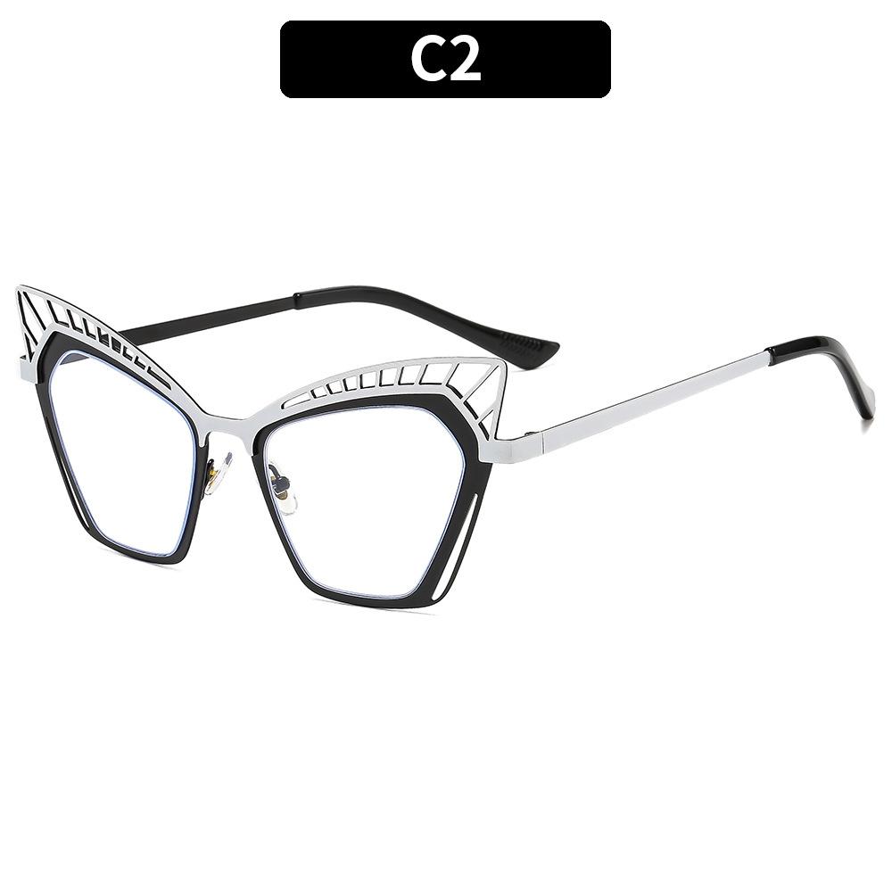 Women's Glasses, Fashionable Large-frame Metal Cat Eye Hollow Glasses.
