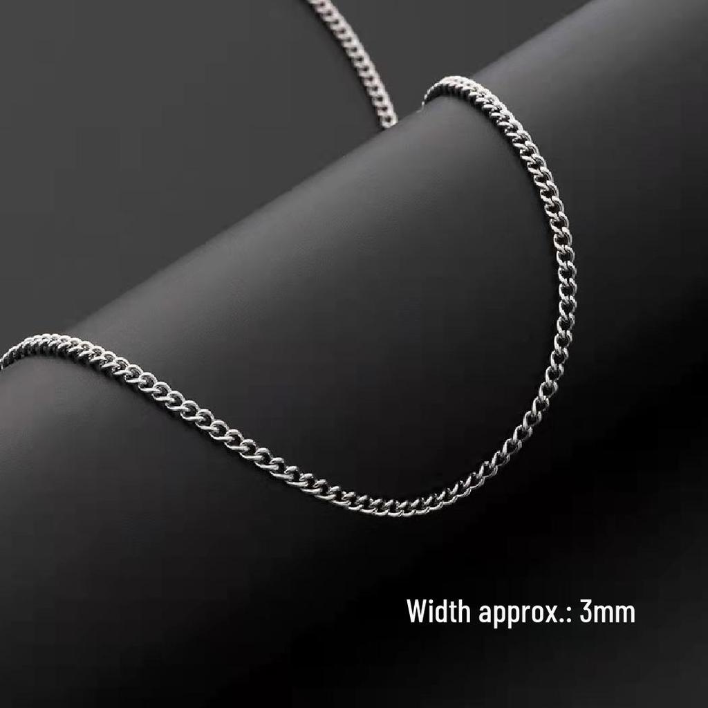 Stainless Steel Pearl Necklace with Titanium Thick Chain - Men's Minimalist Snake Bone Design