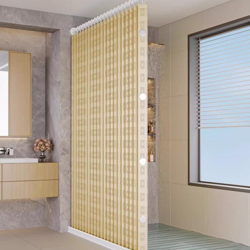 Bathroom Folding Shower Curtain Without Punching Invisible Tarp Toilet Partition Bath Shower Dry and Wet Separation No Rod