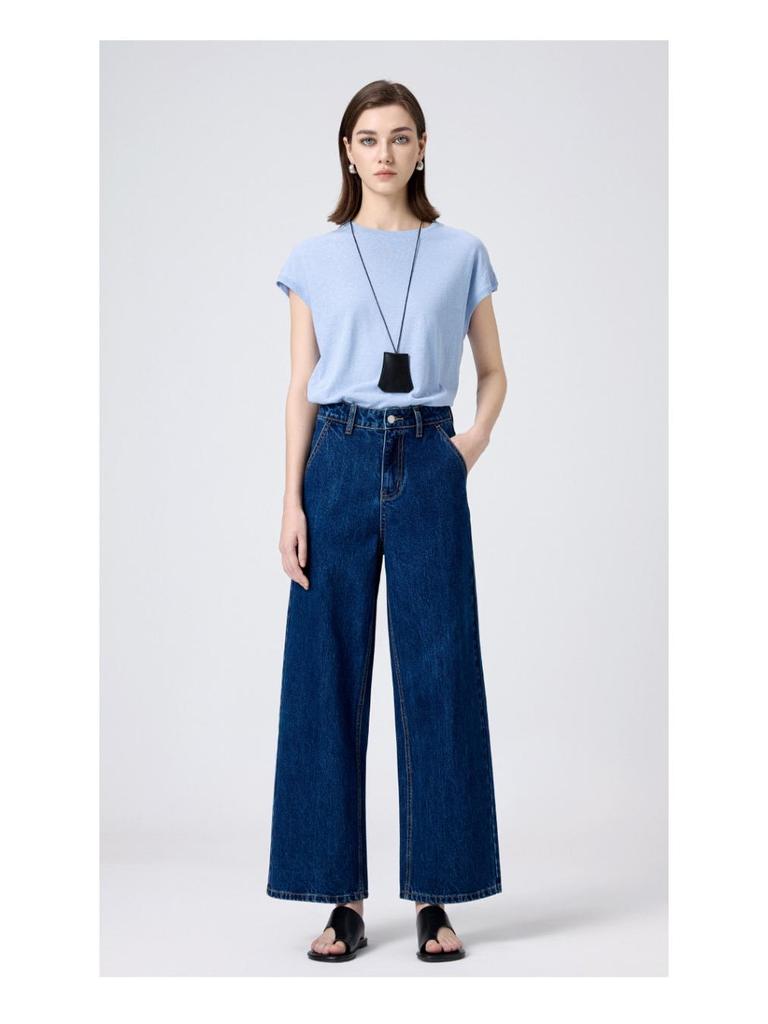 MBB Women's High-Waisted Wide-Leg Jeans with U-Shaped Back Pocket - Non-Elastic Slimming Fit, Spring 2025 Collection