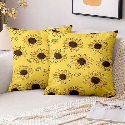 Pieces Sunflower Print Square Pillow Covers Polyester Sofa Decorative Cushion Cov Headboard Pillow (Without Pillow Core