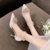 Fashion Shoes for Women Fashion Pointed Metal Beaded Solid Women's High Heels Summer Leisure Banquet Women Wedding Dress Pump 2025