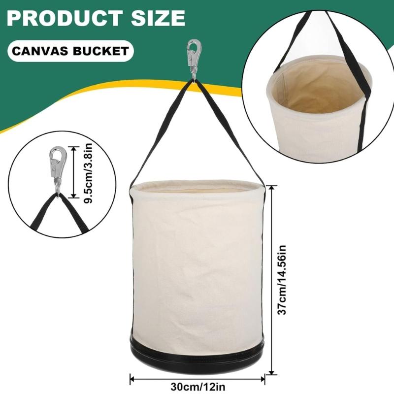 Oversized Tool Storage Bag Reinforced Bottom Canvas Utility Bucket with Shoulder Strap Workshop Use