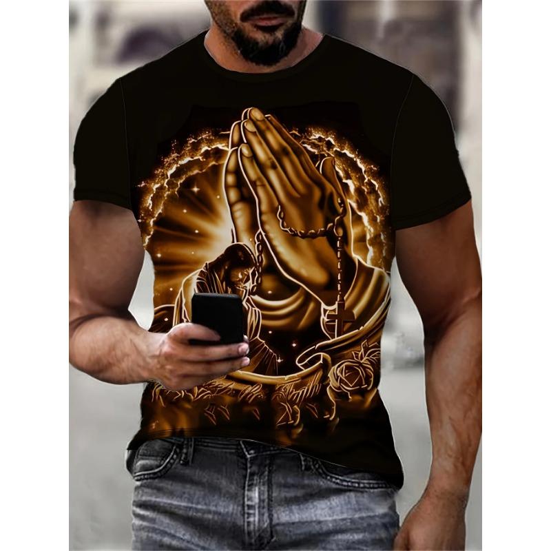 Vintage Jesus Graphic T Shirts Fashion T-Shirt Casual Short Sleeve Tops Christ Jesus T Shirt Man Crew Neck Pullover Men T-Shirt