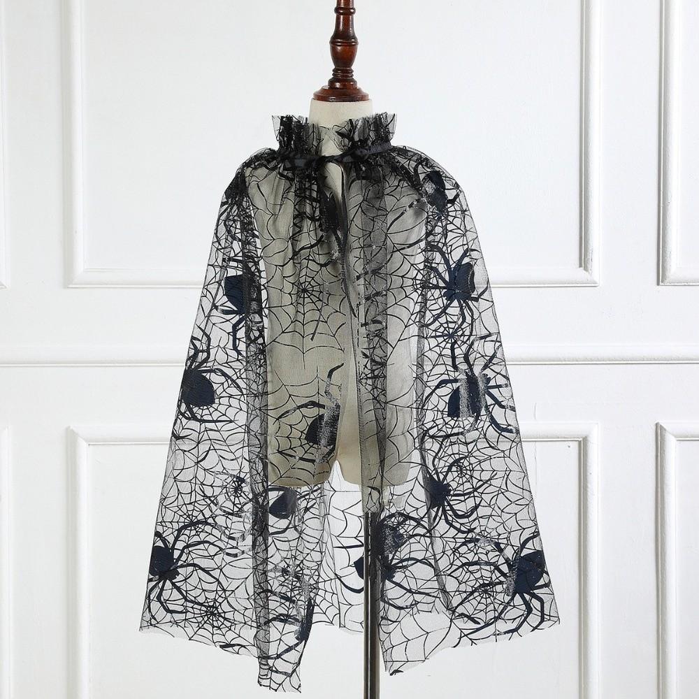Bat Halloween Tulle Cape Spider Web Cosplay Bridal Costume Retro Kids Mesh Cloak Photoshoot