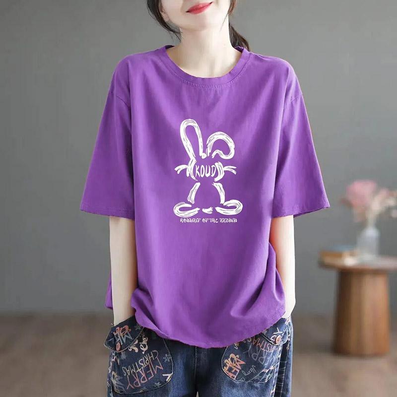 Women T-shirt Cotton Summer Large Size Soft Loose Printed Casual Pullover Blouse Top