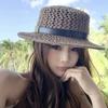 Summer French Woven Flat Hat Old Money Wind Hollow Fashion Seaside Beach Sun Hat Women'S Visor Straw Hat