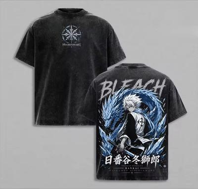 2026 Bleach Ichigo Kurosaki Double Sided Anime Graphic Vintage Washed Black T-Shirt Oversized Y2K Streetwear Cotton Tee