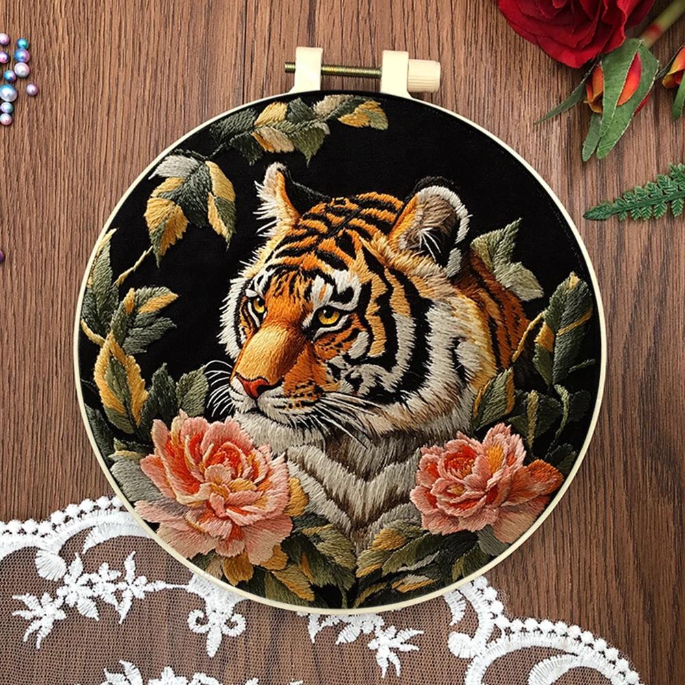 Tiger Stickerei-Kreuzstich-Sets mit Rahmen Stoff Farbe Garn