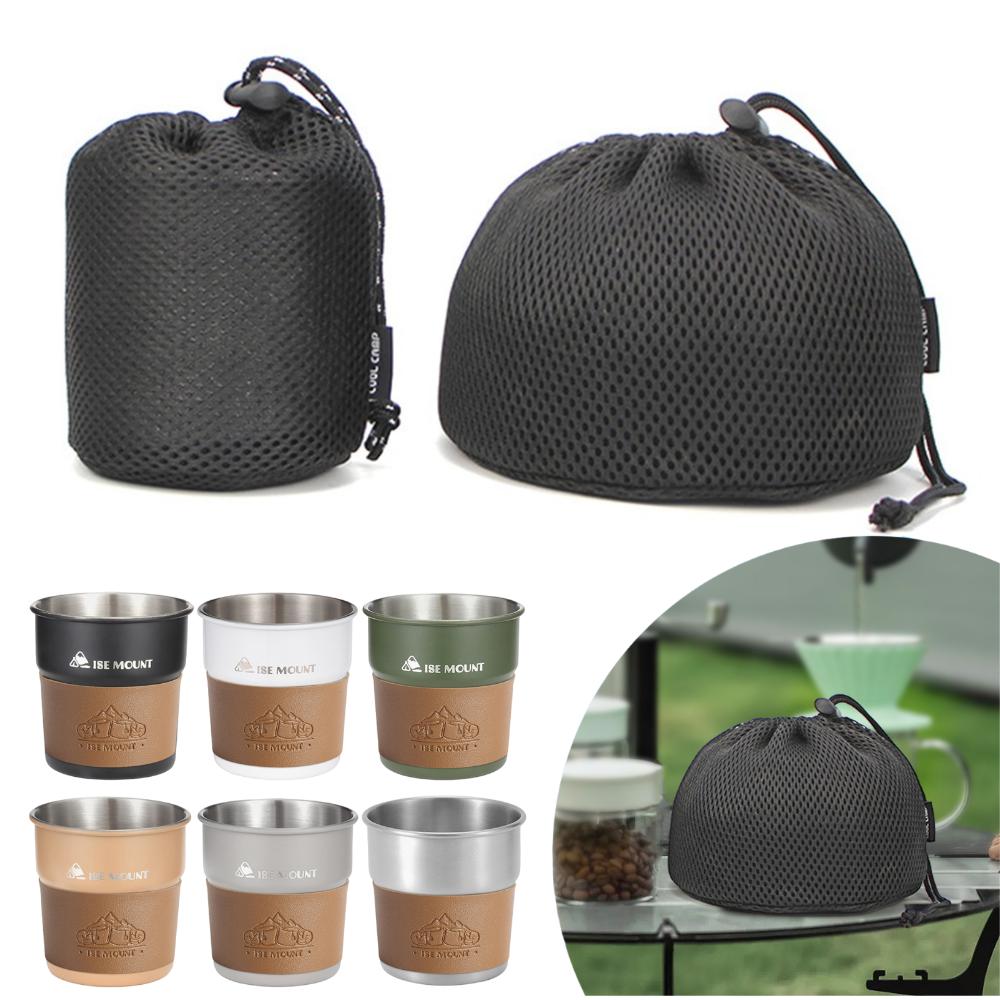 Outdoor Camping Storage Protective Bags Portable Picnic Cookware Mesh Bag Drawstring Pocket BBQ Water Cups Tableware Organizer