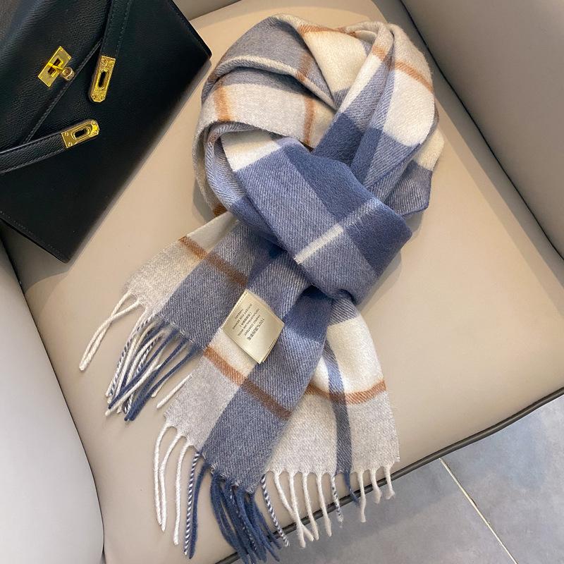 Small fresh white plaid scarf WO100 wool scarf women's winter warm scarf birthday gift