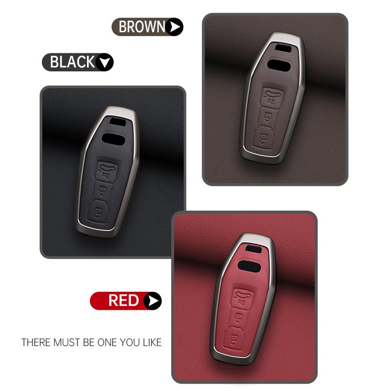Metal Leather Car Key Case Cover for A3 A5 A5L 2025 Q5 Q6 Q6L A6 A6L 2025 Keychain Remote Protection Bag Shell
