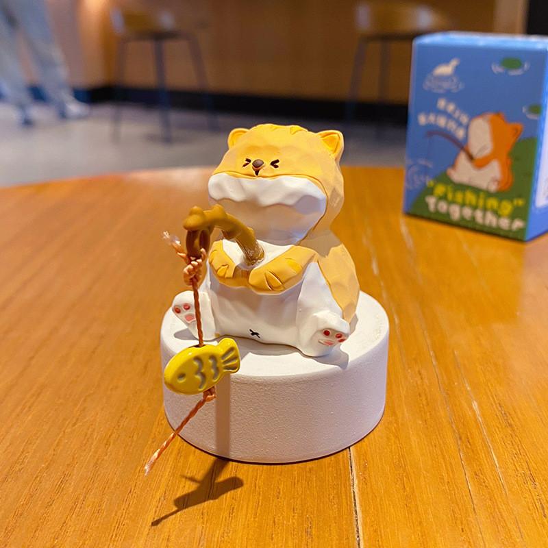 Resin Cat Art Toy With Fishing Motif For Wedding Or Birthday Gift