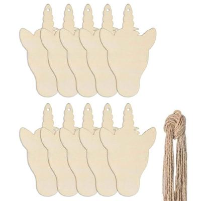 Unpainted Wood Cutout Hanging Ornaments Unicorns Wood Crafts Label Plaques with Rope