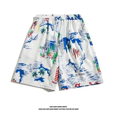 Ice Silk Cool Hawaiian Beach Shorts Men'S Summer Thin Design Japanese Retro American Trendy Brand Casual Five Quarter Pants