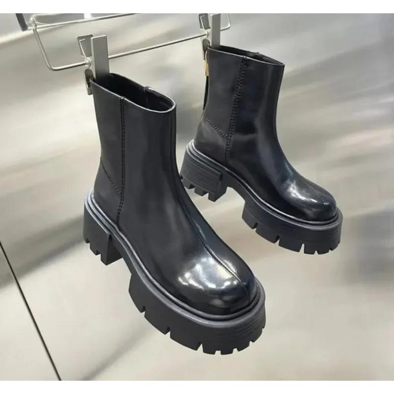 Fashion Women's Ankle Boots High Heel Round Head Thick Heel Back Zipper Fashion Boots Platform Shoes Boots Women 2024