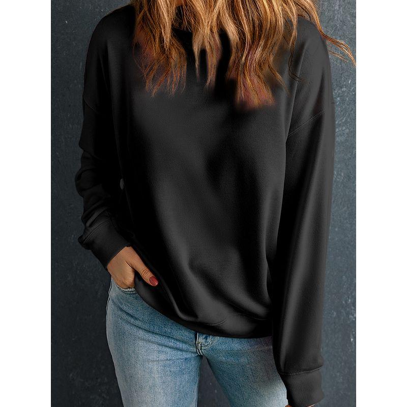 American Leisure Loose Easiest for Match Long Sleeves Bottoming Shirt for Women 2025 Fall New Arrival Pure Color Crew Neck Pullover Sweatshirt Women