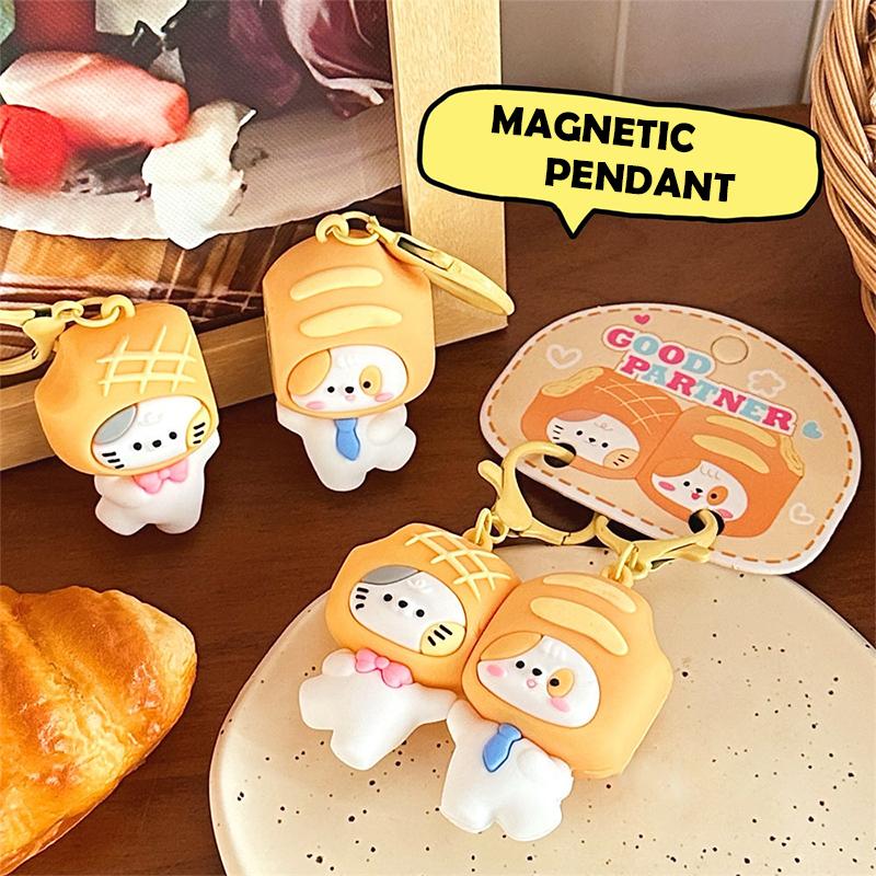 1Pair Cute Cat Dog Magnetic Keychain Pendant Cartoon Creative Couple Keyring Exquisite Backpack Decoration Accessories Gifts