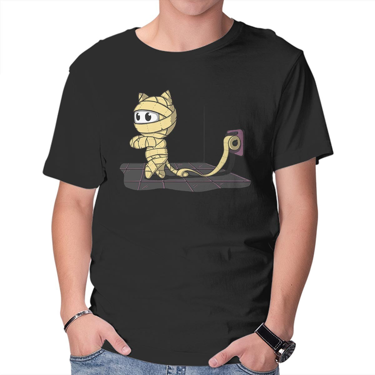 Unisex Crew Neck T-Shirt Mummy Cat Graphic Short Sleeve Casual Tee XXXXL