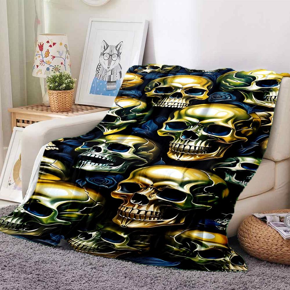 1pc Skulls Roses Blanket, Lightweight Flannel Throw Blanket For Sofa, Bed, Travel, Camping, Living Room, Office, Couch, Chair, And Bed