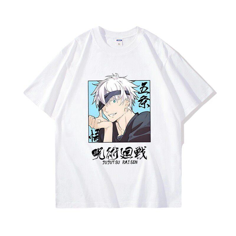 Jujutsu Battle Anime Peripheral Gojo Wu Pure Cotton Cartoon Printed Unisexs and Unisexs Clothing Summer New Short Sleeves