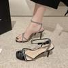 One-word Buckle Rhinestone Women's Fashion Sandals Open-toe Tide 2025 Summer New Versatile Fairy Style High Heels Stiletto