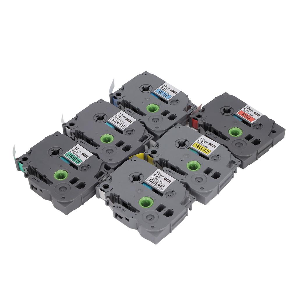 6Pcs 12mm Label Maker Tape Clear Fast Printing High Toughness Smart Sensing TZ Tape for Badges Job Cards Folder Labels